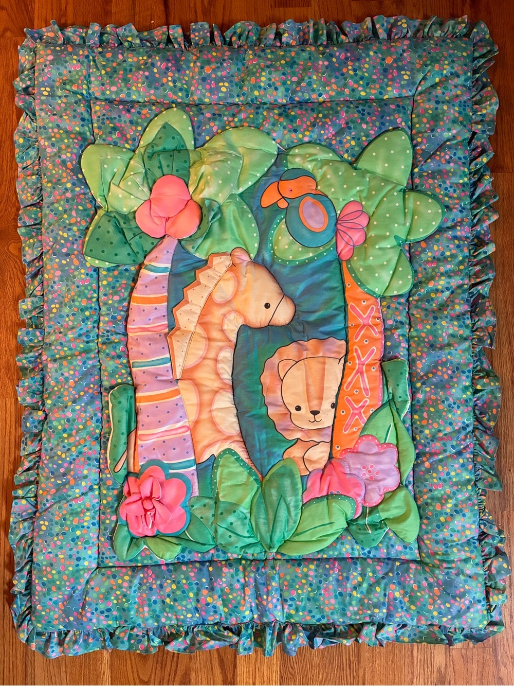 VTG Safari Colorful 3D Giraffe Lambs & Ivy Nursery Crib Comforter Blanket READ